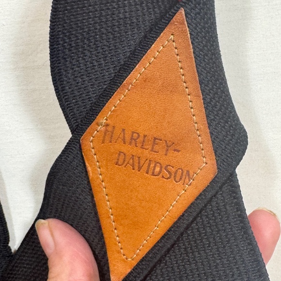 Vintage Harley Davidson Suspenders Orange Black Spellout Logo 90s Cross Back - Picture 2 of 4